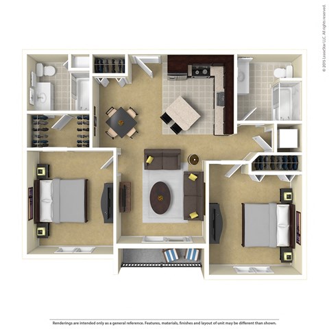 a 3d floor plan of a 1 bedroom apartment at Boulder Ridge, Duluth
